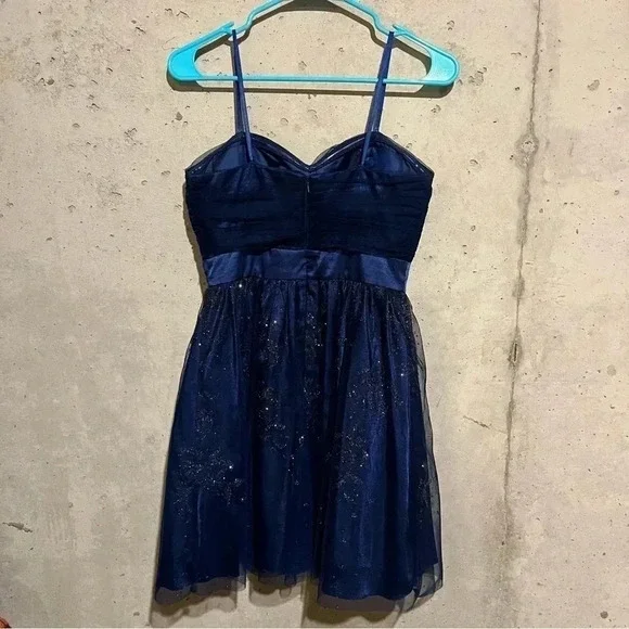 Hailey Logan by Adrianna Papell Formal Blue Glitter Mini Dress Size Juniors 5/6 - Picture 4 of 10